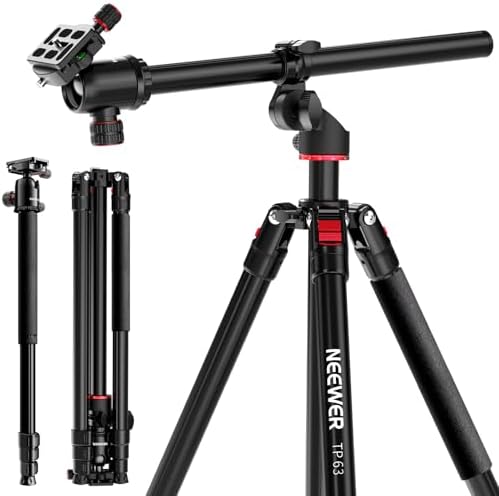 NEEWER 90 Inch Tall Overhead Horizontal Camera Tripod Monopod with NEEWER 90 Inch Tall Overhead Horizontal Camera Tripod Monopod with Ball Head & Flexible Center Column, Metal DSLR Video Travel Stand, Arca Type QR Plate & Inverted Legs, Max Load 10 kg / 22 lbs, TP63