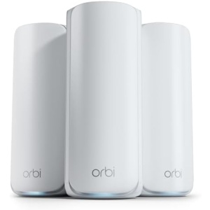 NETGEAR Orbi 770 Series Tri-Band WiFi 7 Mesh Network System (RBE773) - Router + 2 Satellite Extenders, Security Features, Up to 11Gbps, Covers up to 8,000 sq. ft., 100 Devices, 2.5 Gig Internet Port