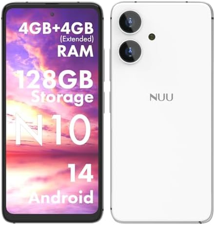 NUU N10 Basic Cell Phone for T-Mobile, Mint, Metro, Qlink, NUU N10 Basic Cell Phone for T-Mobile, Mint, Metro, Qlink, Tello and More 4GB/128GB, Perfect for Teenagers, Dual SIM 4G, Octa-Core 6.6" 90Hz HD+, Unlocked Phones Android Phone 14, US Warranty (White)
