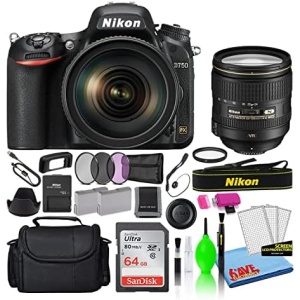 Nikon D750 24.3MP DSLR Digital Camera with 24-120mm VR Lens (1549) Deluxe Bundle with 64GB SD Card + Large Camera Bag + Filter Kit + Spare Battery + Camera Cleaning Kit (Renewed)