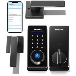 Philips Smart Lock with Handles, Keyless Entry Door Lock Set, Smart Door Lock with 2 Level Handles, Digital Keypad Deadbolt for Front Door, App Fingerprint PIN Code Unlocking, Auto Locking