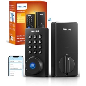 Philips Wi-Fi Door Lock, WiFi Smart Lock Keyless Entry Deadbolt for Front Door, Compatible with Alexa & Google Assistant, Remote Control, Built-in WiFi, APP Fingerprint Passcode Unlock, Auto Locking