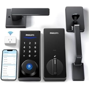 Philips Wi-Fi Smart Lock with Handle, Keyless Entry Keypad Door Lock with Handle, Front Door Deadbolt Set with WiFi Gateway, App Control, Fingerprint Unlock, PIN Code Unlock, Auto Locking