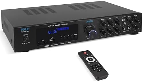 Pyle Bluetooth Audio Amplifier - Home Stereo Receiver with 5 Pyle Bluetooth Audio Amplifier - Home Stereo Receiver with 5 Channels and Subwoofer Out - MP3/USB/SD - AUX - FM Radio - 2 Mic Inputs w/ Echo - VFD Display - Remote Control - PDA8BU