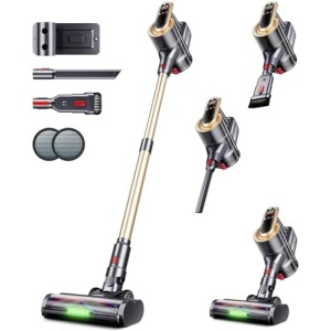 RENDOW Cordless Vacuum Cleaner, 65Mins 550W 45Kpa Stick Vacuum, Self-Standing Vacuum Cleaners for Home with LED Display, Anti-Tangle Rechargeable Vacuum Cordless for Pet Hair/Carpet/Hard Floor
