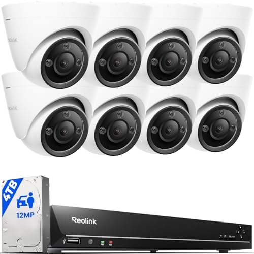 REOLINK 12MP PoE Security Camera System, 8pcs H.265 12MP Security REOLINK 12MP PoE Security Camera System, 8pcs H.265 12MP Security Cameras, Person Vehicle Pet Detection, Two-Way Talk, Spotlights Color Night Vision, 16CH NVR with 4TB HDD, RLK16-1200D8-A