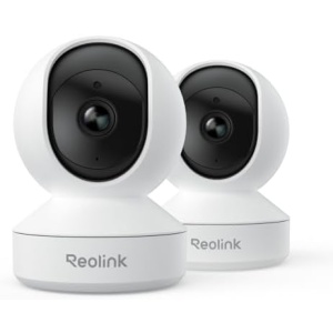 REOLINK Home Security Camera System, 4MP HD Plug-in Indoor WiFi 6 Pan Tilt Pet Camera, Baby Monitor, Night Vision, 2 Way Talk, Smart Human/Pet Detection, Local microSD Card Storage, E1(2 Pack)