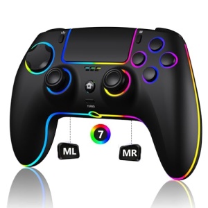 SZDILONG Wireless Controller with 7 Colors RGB Light for P-S5 Pro/Slim,MAC,iOS,Steam,PC Windows/Android 10 and Above,Support Turbo/Programmable/Microphone/Dual Vibration, with 3.5mm Audio Jack, Black