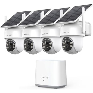Security Cameras Wireless Outdoor Home System, 4 Camera Kit, No Subscription Fees, Solar Powered, Local Storage, 365-Day Battery Life, 360°PTZ Surveillance, Auto Tracking, 2K Color Night Vision
