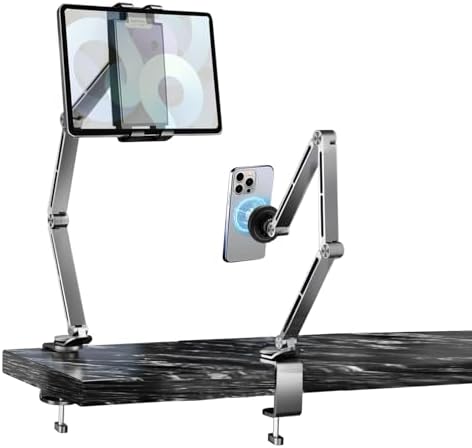 Tablet Stand for Desk, iPad Desk Mount, Magnetic Tablet Holder Tablet Stand for Desk, iPad Desk Mount, Magnetic Tablet Holder for Desk, Foldable Phone Arm Mount with 360° Adjustable Rotatable, Phone Holder iPad Stand Fits for 4.7-15.6" Screen