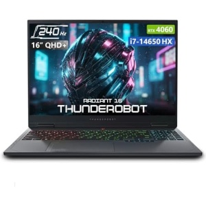 Thunderobot Radiant 16 4060 2.5K Gaming Laptop | 16" QHD+ 240Hz Display | 14th Gen Core i7-14650HX | GeForce RTX 4060 | 32GB DDR5 | 1TB SSD | RGB Backlit KB | Wi-Fi 6 | Win 11 Home | Gray