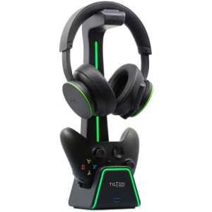 Tilted Nation 3 in 1 Gaming Headset and Controller Stand for PS5 and Xbox Series X Charging Station - Game Controller Holder and Headphone Stand for Desk with PlayStation and Xbox Magnetic Charger