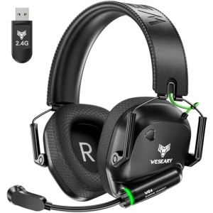 WESEARY Wireless Gaming Headset 2.4GHz & Bluetooth 5.4 Gaming Headphones with ENC Mic, Ultra-Low Latency, Stereo Sound, Soft Earmuffs, Wireless Headsets for PS5, PS4, Switch, PC, Mac