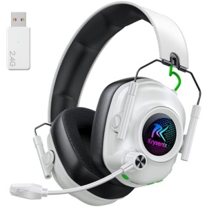 Wireless Gaming Headset with Noise Canceling Microphone for PC, PS5, PS4, Switch, Mac，2.4 GHz Wireless & Bluetooth 5.4 Gaming Headphones, Cool RGB Lighting, 40Hr Battery, 50mm Drivers(Pure White)