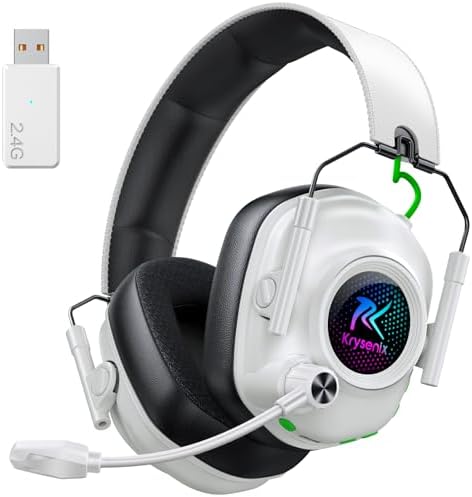 Wireless Gaming Headset with Noise Canceling Microphone for PC, PS5, Wireless Gaming Headset with Noise Canceling Microphone for PC, PS5, PS4, Switch, Mac,2.4 GHz Wireless & Bluetooth 5.4 Gaming Headphones, Cool RGB Lighting, 40Hr Battery, 50mm Drivers(Pure White)