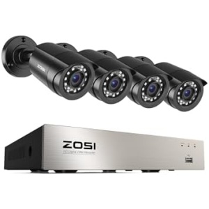 ZOSI 3K Lite Security Camera System Indoor Outdoor,AI Human/Vehicle Detection,Night Vision,Remote Access,4pcs 1080P 1920TVL Weatherproof Surveillance Cameras,H.265+ 8CH CCTV DVR(NO HDD)