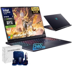 acer Predator Helios Neo 16S Gaming Laptop Computer - 16" 2.5K WQXGA 240Hz, Intel Ultra 9 275HX(Up to 5.4GHz), NVIDIA RTX 5070Ti 12GB GDDR7, RGB KB, Win 11 Pro, w/Accessories(32 GB RAM, 2 TB SSD)