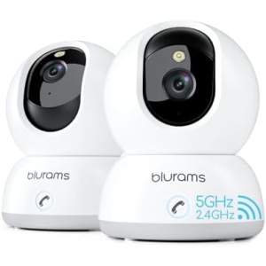 blurams 5G Indoor Camera, 2K Nanny Cam, 360° PTZ Pet Camera with Phone App, One-Touch Call, Color/IR Night Vision, Dual-Band Wi-Fi, Motion Tracking, Compatible with Alexa(2Pack)