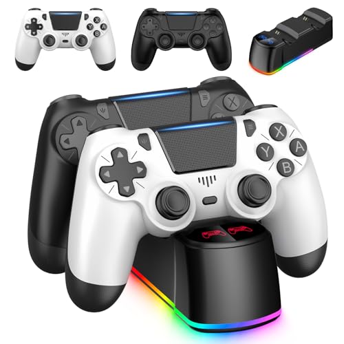 ewnol 2 Pack Controllers with Charging Dock Station for PS4 ewnol 2 Pack Controllers with Charging Dock Station for PS4 Controller, Wireless Controller Compatible with PS4/Pro/Slim Consoles, with LED Charging Dock, Black & White