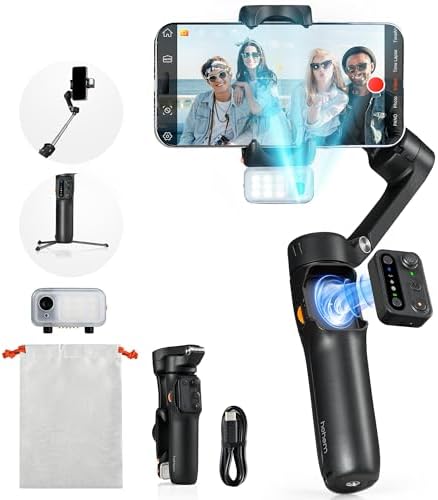 hohem iSteady V3 Gimbal Stabilizer for iPhone, 3-Axis Phone Gimbal, hohem iSteady V3 Gimbal Stabilizer for iPhone, 3-Axis Phone Gimbal, Magnetic AI Tracker, Built-in Extendable Rod & Tripod, Detachable Remote Control, Stabilizer for Travel, Vlog, TikTok, Black