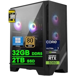 msi Codex R2 AI 2nd Gaming Desktop Intel 20-core Ultra 7 265 32GB DDR5 2TB SSD GeForce RTX 5060 DLSS4 (Up to 614 AI Tops) DisplayPort 5G Ethernet 80+ Gold PSU Wi-Fi6E Win11Pro ICP Hub