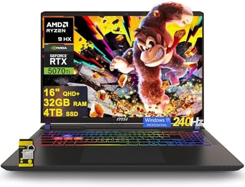 msi Vector A16 HX Gaming Laptop 16" QHD+ 240Hz AMD msi Vector A16 HX Gaming Laptop 16" QHD+ 240Hz AMD 16-core Ryzen 9 HX (Up to 5.3GHz) 32GB RAM 4TB SSD GeForce RTX 5070 Ti (Up to 992 AI Tops) RGB Backlit Thunderbolt Win11Pro ICP Hub w/Copilot AI PC
