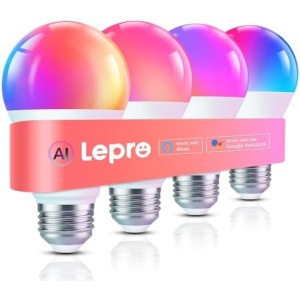 Lepro B1 AI Smart Light Bulbs - WiFi & Bluetooth RGBWW Color Changing LED Bulb Works with Alexa & Google Assistant, Personalized Al Lighting Designer, AI Voice Control, Music Sync, 2.4GHz Only, 4 Pack