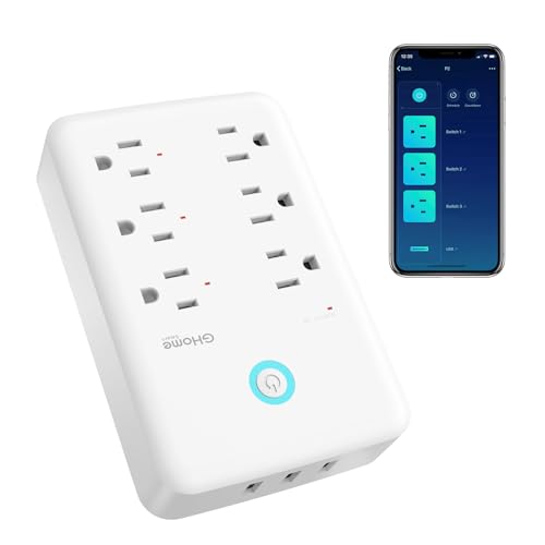 GHome Smart Plug Outlet Extender, Surge Protector with 3 Individually GHome Smart Plug Outlet Extender, Surge Protector with 3 Individually Controlled Smart Power Strips and 3 USB Ports, Works with Alexa & Google Home, 15A/1800W, White