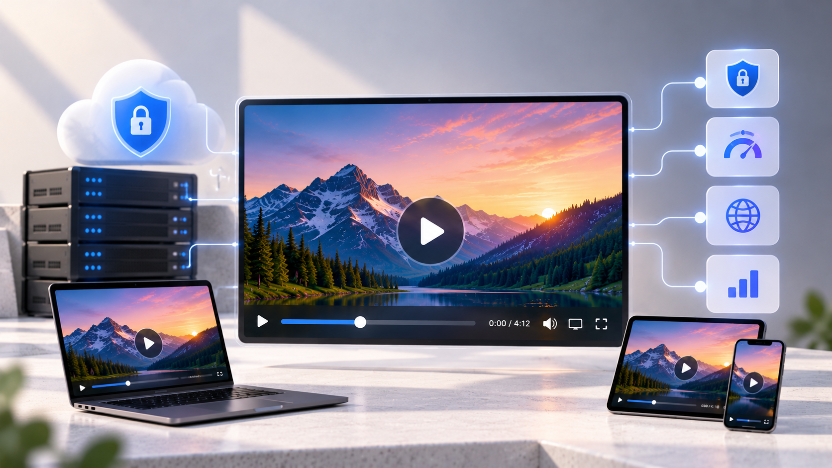 Secure business video hosting across desktop, laptop, tablet, and mobile devices